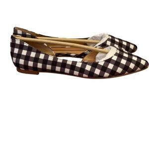 New J. Crew Black Gingham Print D'Orsay Flats sz 7